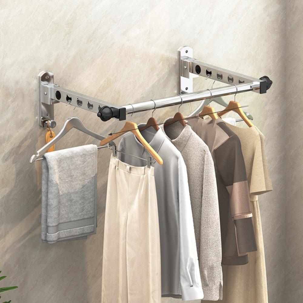Non-Punching Drying Rack Stainless Steel Clothes Drying Hanger Folding Drying Racks Bathroom