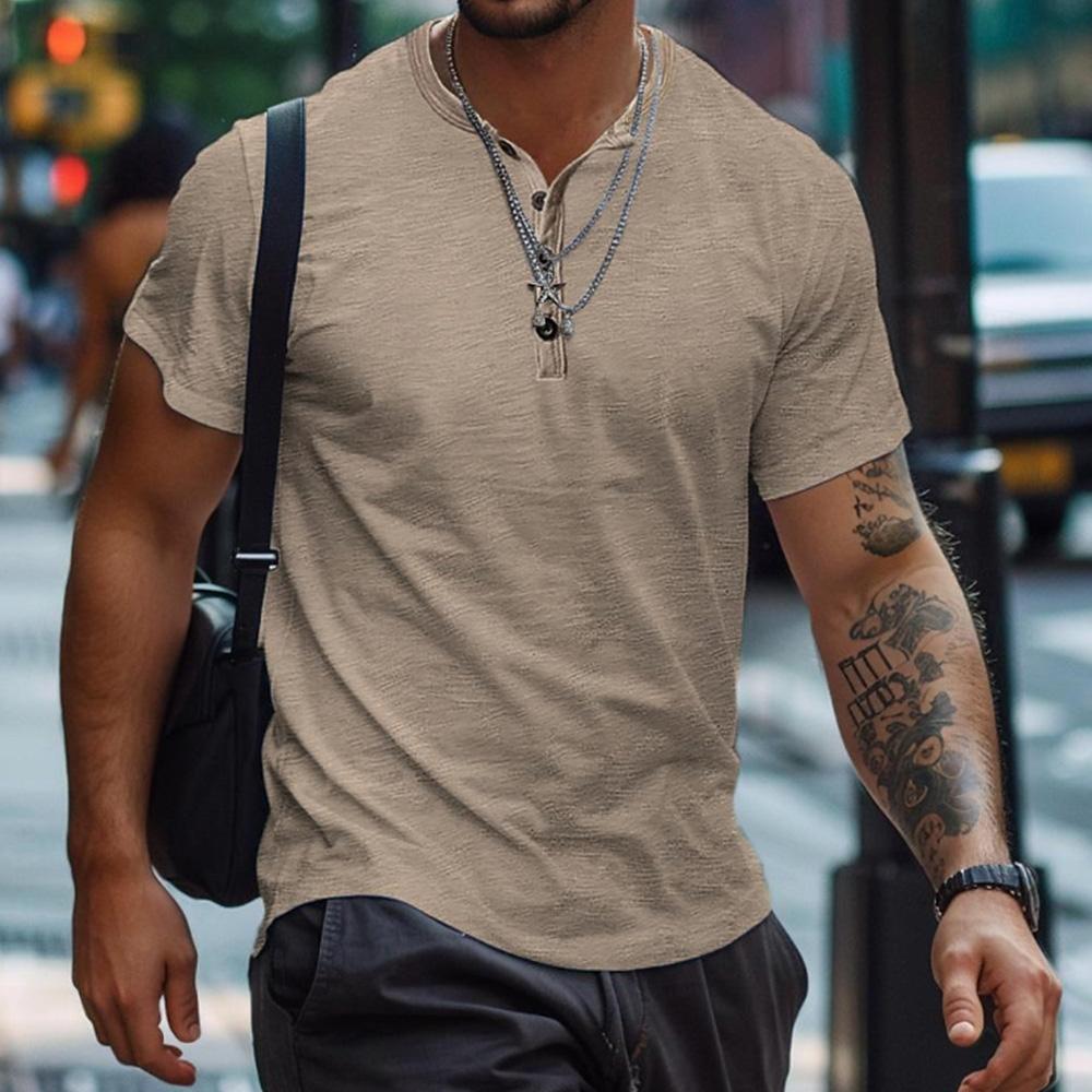 Мужская летняя хлопковая футболка с короткими рукавами, однотонная рубашка Henry, облегающие футболки для мужчин