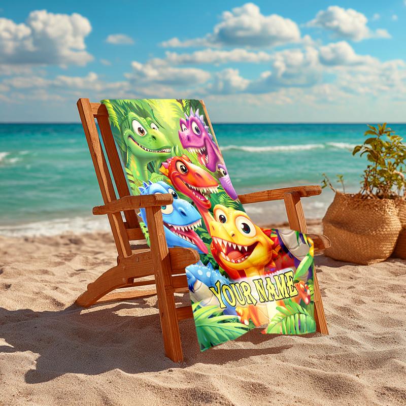 1PC Custom Name Dinosaur Adventure Jungle Beach Towel Highly Absorbent And Sand-Resistant Towel for Swimming, Pool, Yoga, And Travel Lightweight