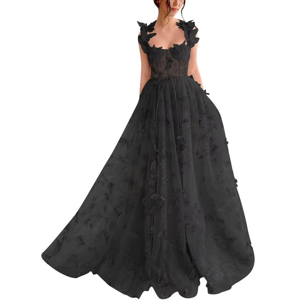 Женское вечернее платье высокого класса, изысканное выпускное вечернее платье, длинное выпускное платье из тюля с аппликацией из кружева и инкрустацией в виде 3D-бабочки