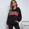 Autumn Women Fashion Letter Print Hooded Loose Drawstring Sweatshirt