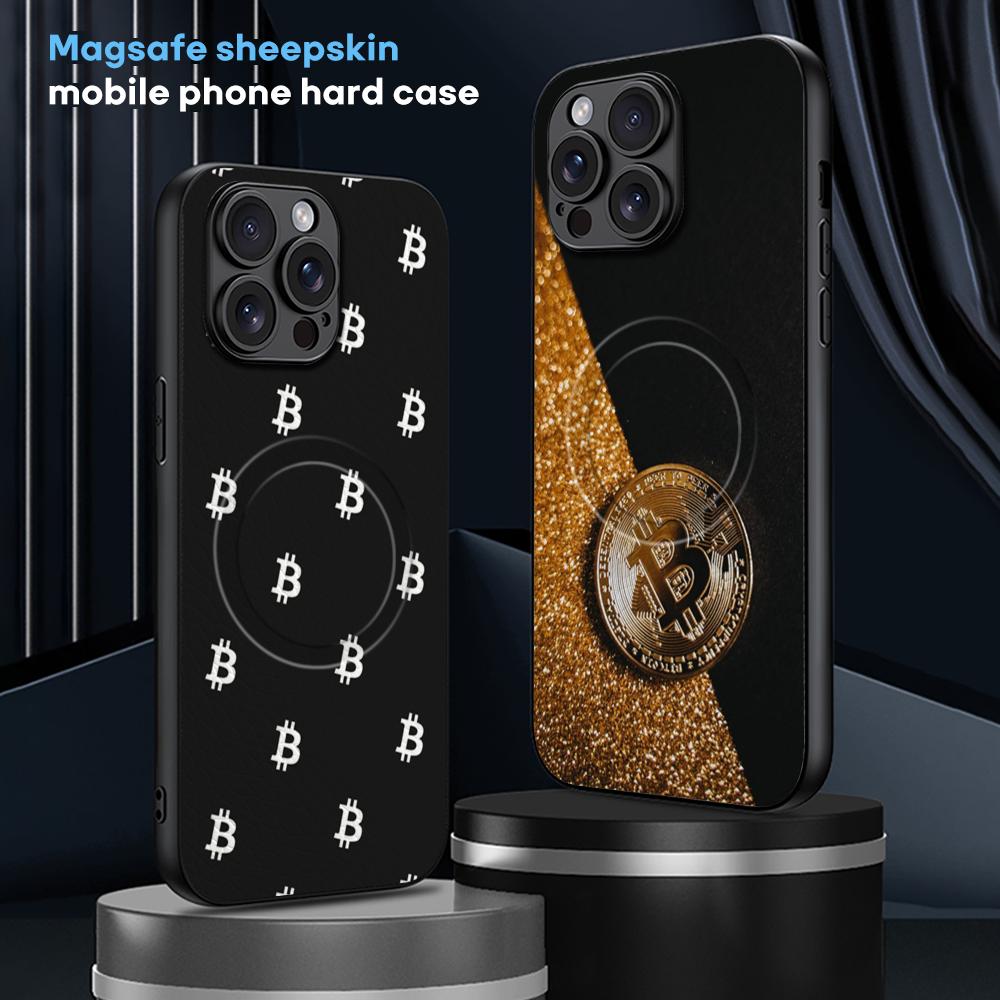 Bitcoin BTC Stylish cool design Phone Case For iPhone 16 15 14 13 12 11 Plus Pro Max High-end Luxury Magsafe Sheepskin