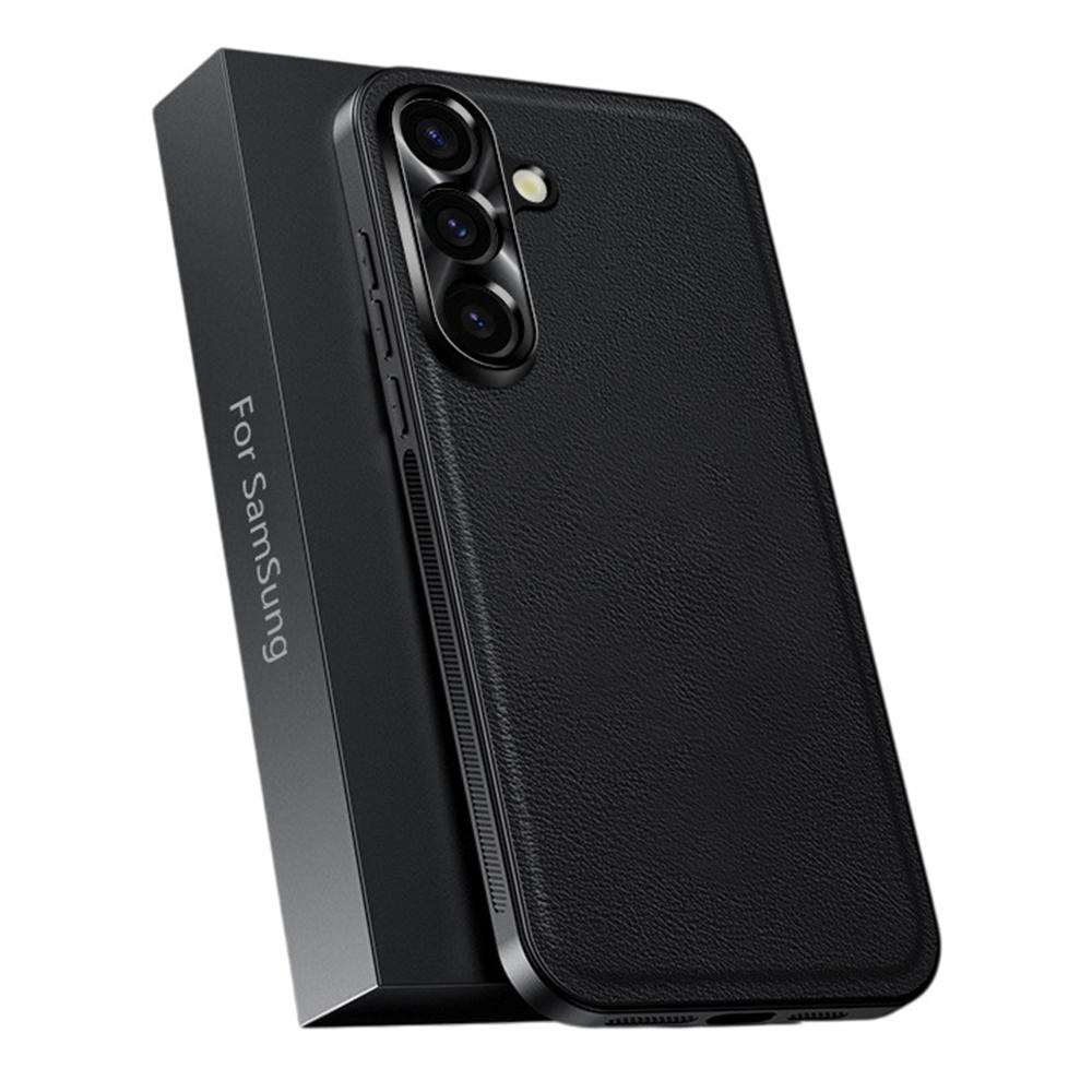 Чехол для Samsung Galaxy A56 5G PU+TPU+PC Задняя крышка телефона с металлическим ободком для объектива