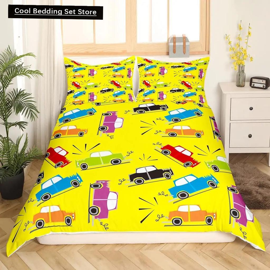 Kid Excavator Duvet Cover Tractor Truck Bedding Set Construction Vehicle Cartoon Comforter Cover Crane Car Polyester Quilt Cover