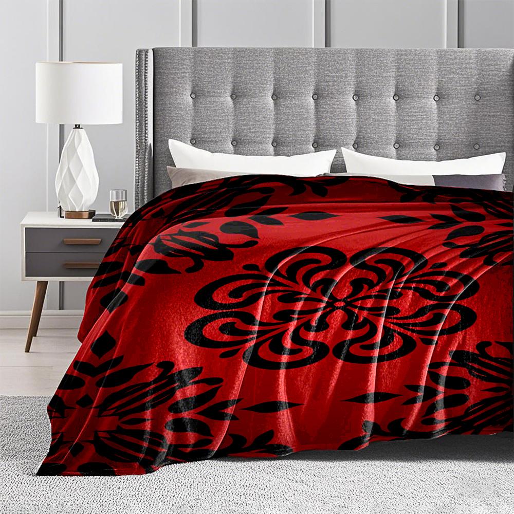 Red and Black Floral Pattern blanket, Modern Decorative Room blanket blanket, suitable for use in the bedroom, living room, on the sofa