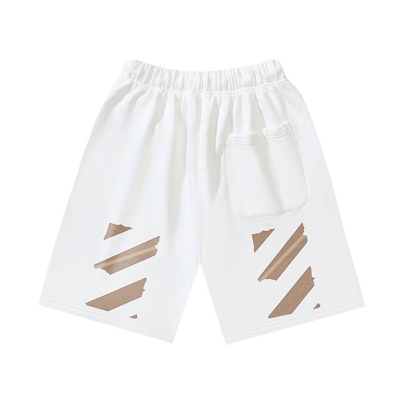 1019 Off-White 2026 Spring/Summer New OW Tape Slant Stripe Pattern Printed Men's and Women's Casual Loose Shorts