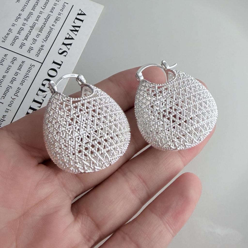 Xiaomi 925 Sterling Silver Vintage Earrings For Women Trendy Simple Oval Hollow Earring Jewelry Prevent Allergy Party Accessories