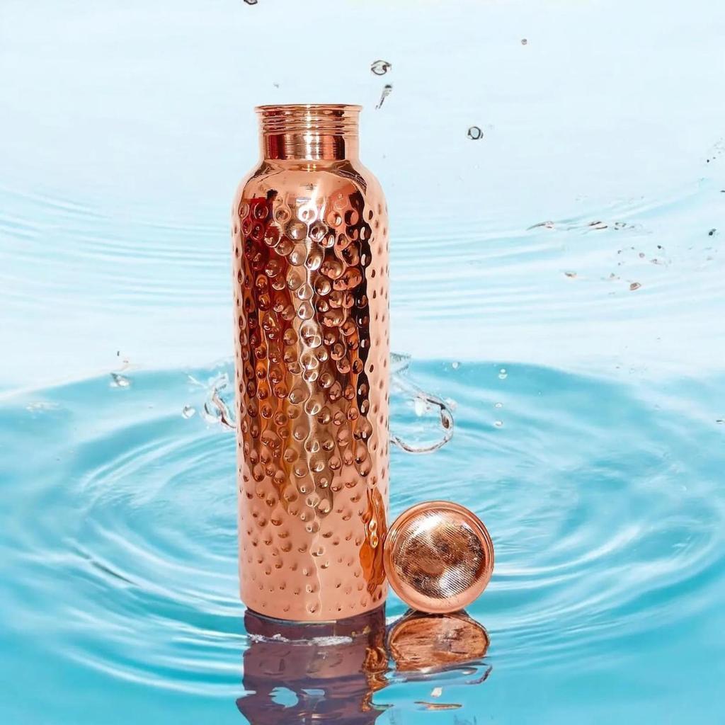 Pure Copper Bottle for Drinking Water - Indian Handmade Ayurveda and Yoga Health Benefits Water Bottle Copper Anniversary Gift - 32 Oz