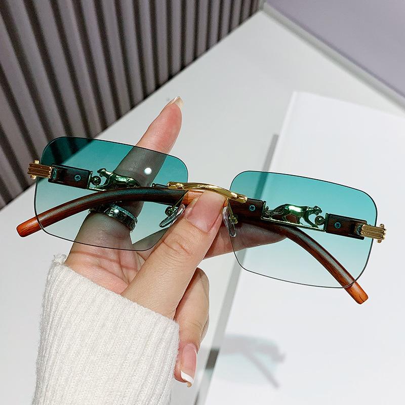 Fashion Vintage Rimless Square Sunglasses Women For Men Sun Glasses Punk Shades Luxury Brand Designer Gold Leopard Eyeglass