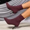 Осень 2025 Новые Женские Носки Ботильоны Эластичная Ткань Женские Ботильоны До Щиколотки Острый Носок Высокий Каблук Слипоны Сексуальные Носки Ботильоны Челси на Каблуке
