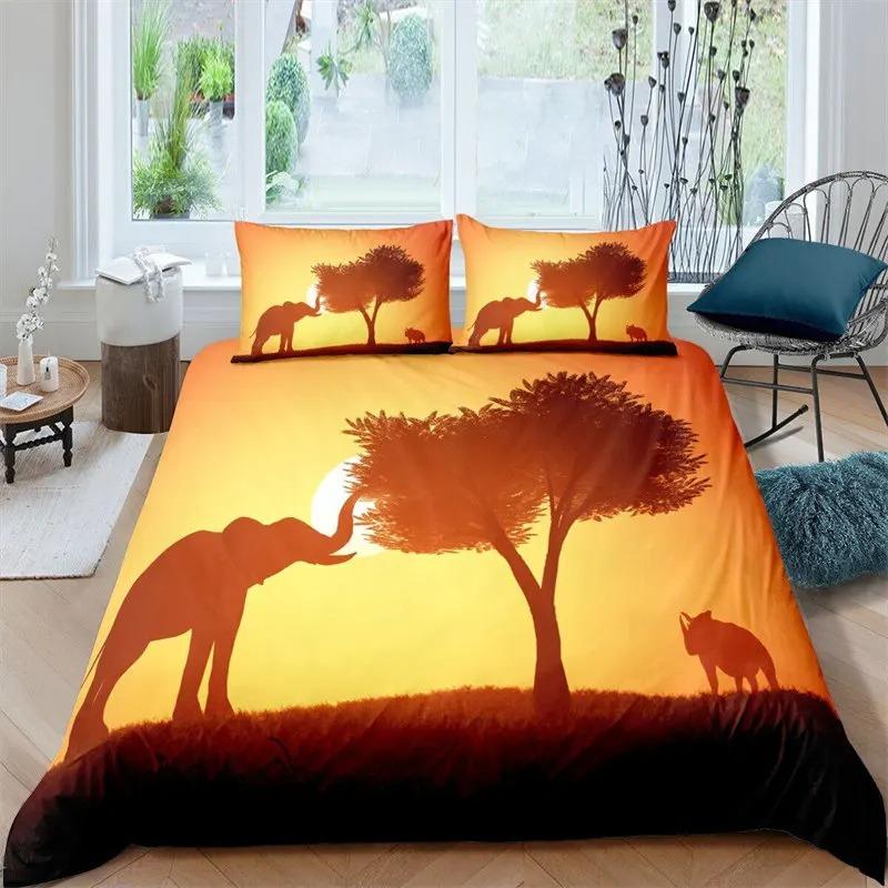 Tropical Animals Duvet Cover Exotic Animal Silhouette Sunset Bedding Set Full For Girls Boys Decor Hawaii Sea Wave Quilt Cover