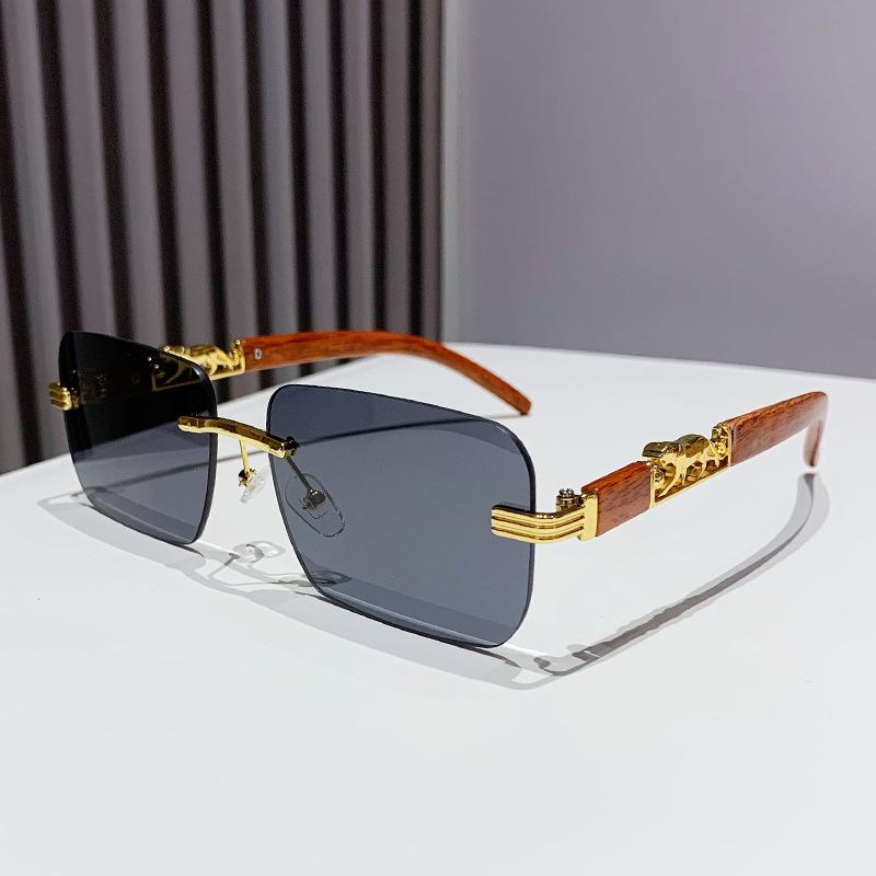 Fashion Vintage Rimless Square Sunglasses Women For Men Sun Glasses Punk Shades Luxury Brand Designer Gold Leopard Eyeglass