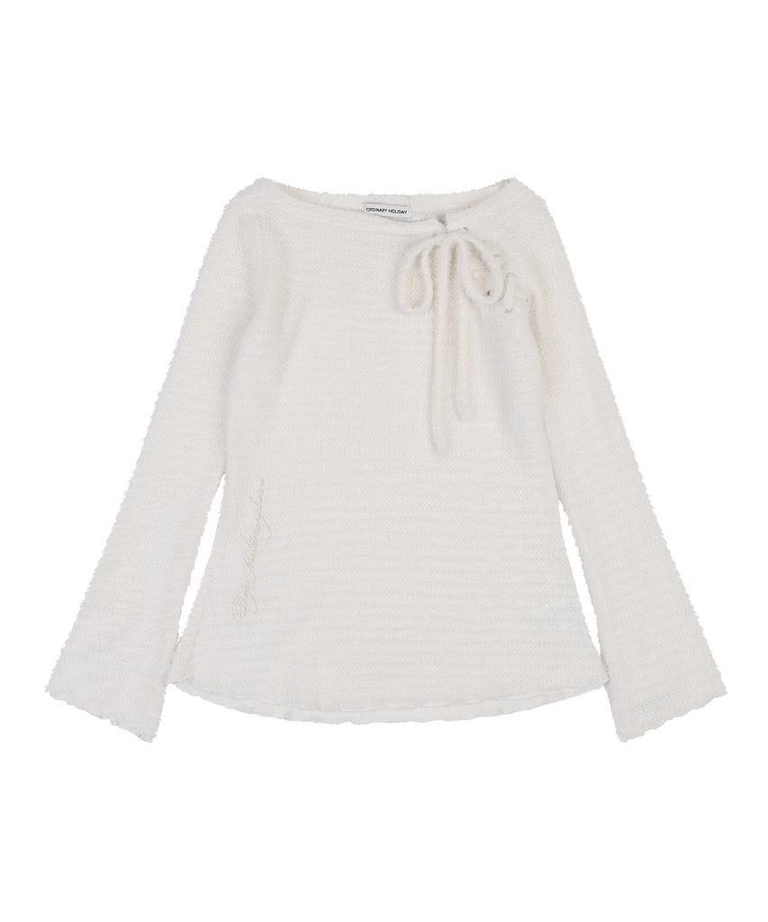 ORDINARY HOLIDAY Boatneck Lace-Up Knit [Ivory]