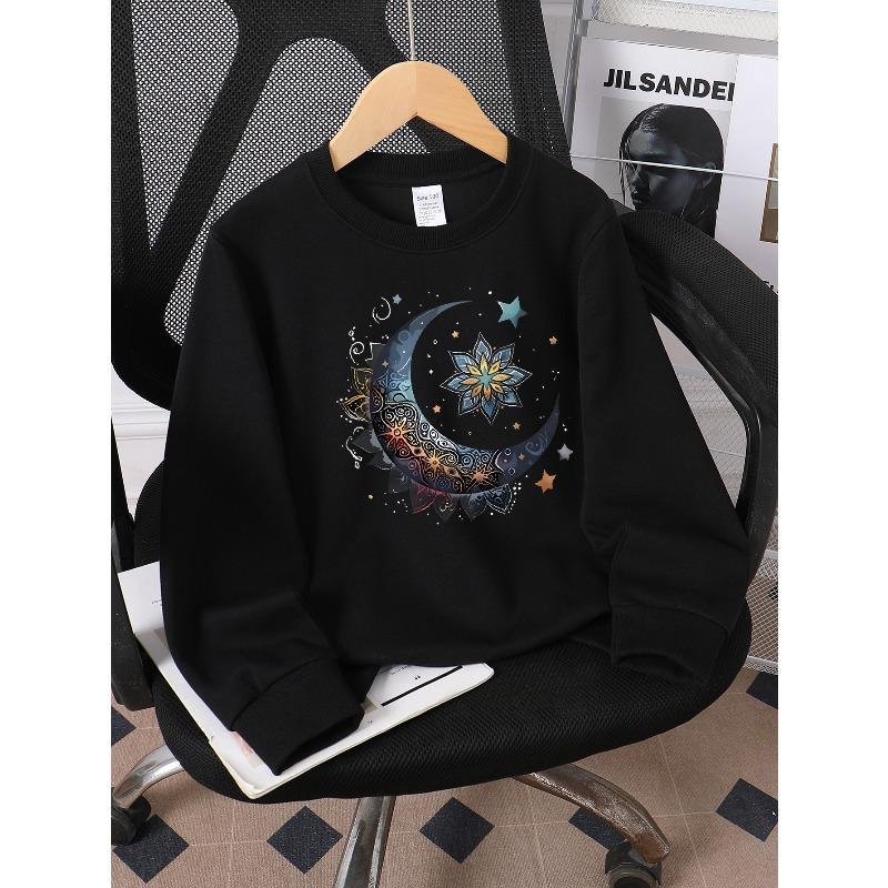 Moon Star Mandala Cosmic Pattern Night Sky 2026 New Girls' Long-sleeve Casual Crewneck Sweatshirt