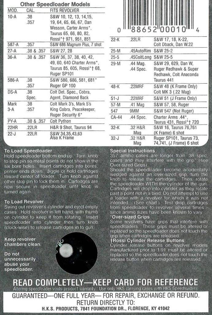 HKS Speed Loader 6 10-A (для S&W M10/M15/M19 и т.д.. 38/357 выстрелов)