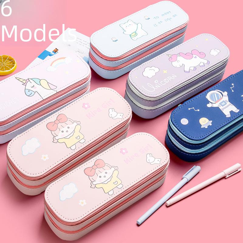 2024 Очаровательный мультяшный двухслойный пенал для девочек начальной школы в Японии - Большая вместимость и милый дизайн
