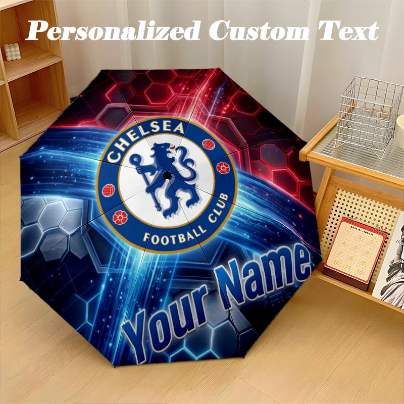 Автоматически складывающийся зонт с 8 ребрами, принт Chelsea FC, индивидуальное имя, текст, портативный дождевик
