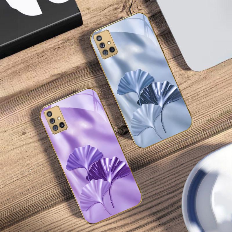 Роскошные листья гинкго для Samsung A 01 52S 04 05S 10 12 13 22 23 24 36 42 M02 Note 10 20Ultra 8 9 Золотой стеклянный чехол для телефона
