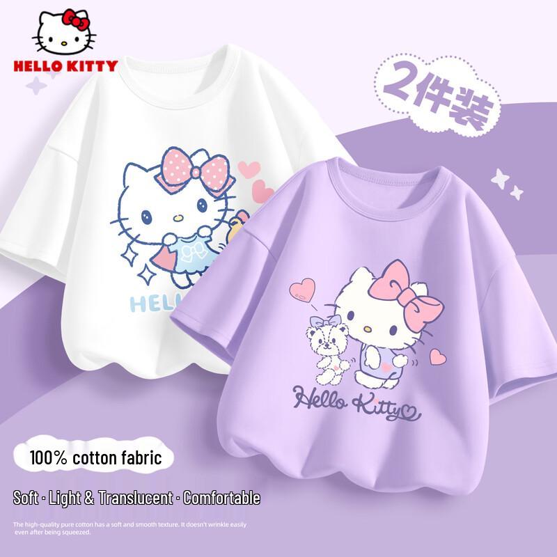 Hello Kitty Летняя хлопковая футболка с коротким рукавом для девочек