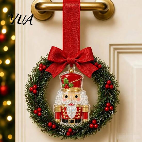 Acrylic Winter Door Ornaments Mini Christmas Wreath Handle Decoration, Gingerbread/Angel/Bell/Snowman Artificial Pine Lightweight