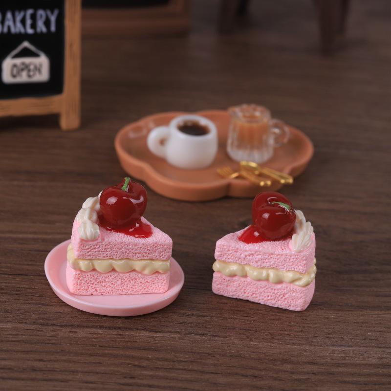 Cherry Cream Mousse Cake Miniature Food Toy Ornament for Dollhouses