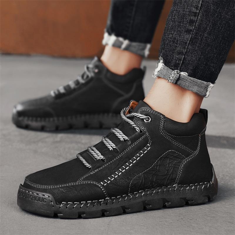 Осенне-зимняя обувь больших размеров, ретро ботинки с высоким верхом, мужские кожаные ботинки, модные мужские ботильоны средней высоты