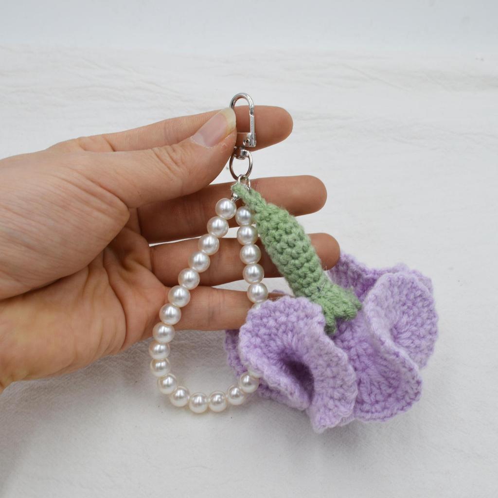 Korean-Style Pearl Chain Crochet Carnation Keychain - Mother's Day Gift Accessory