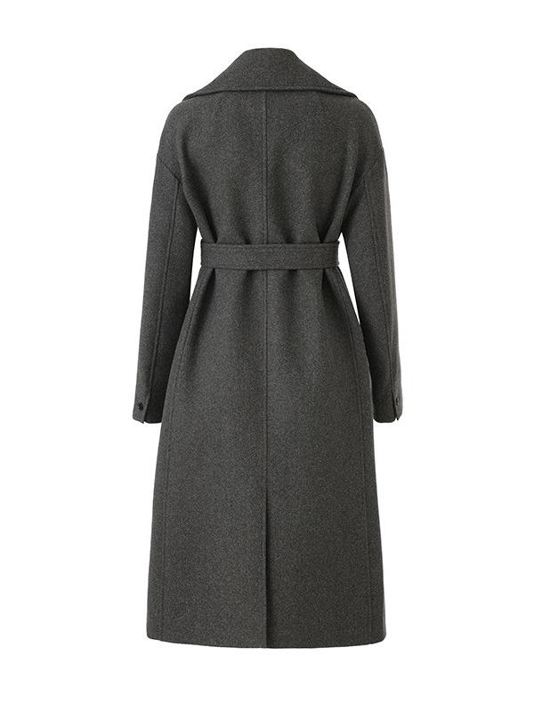 Nanyou Women's Wool Cashmere Belted Long Coat - Elegant Lapel Design for Autumn/Winter