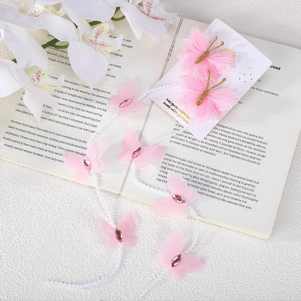 2 шт. Милые заколки для волос Сетка Разноцветная бабочка для девочки-принцессы Жемчуг Длинная кисточка Плетеная открытая заколка Головной убор Аксессуары для волос