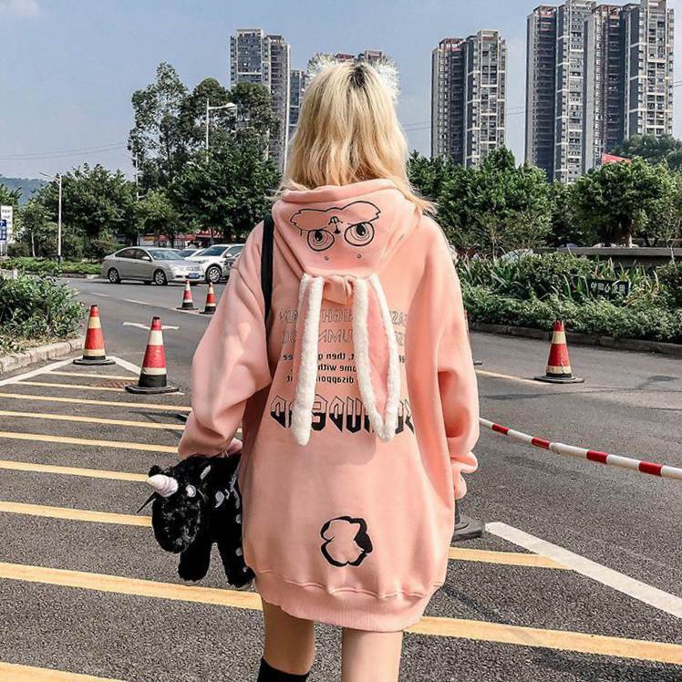 Couple Hoodies Animal Printed Kawaii Rabbit Hoodie Sweatshirt Tops Cute Bunny Graphic Outerwear