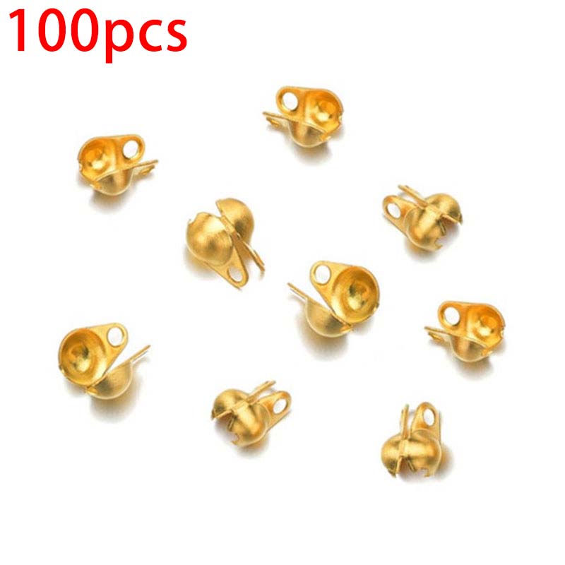 50pcs 100pcs Gold Color Fitting Stainless Steel Ball Chain Calotte Crimp Beads Connectors End Clasp DIY Bracelet Necklace Making