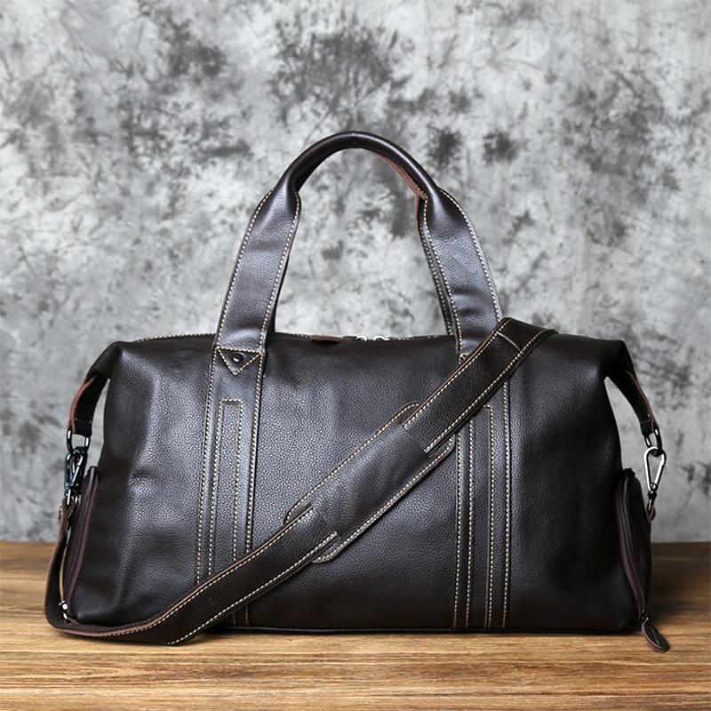 NZPJ Vintage Leather Men Travel Bag Natural Cowhide Handbag Casual Shoulder Messenger Computer Bag Large Capacity Luggage Bag