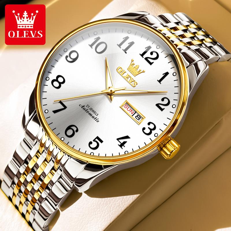 OLEVS 6666 Watch Men Stainless Steel Waterproof Wristwatch Calendar Week Display Classic Business Automatic Mechanical Man Watch