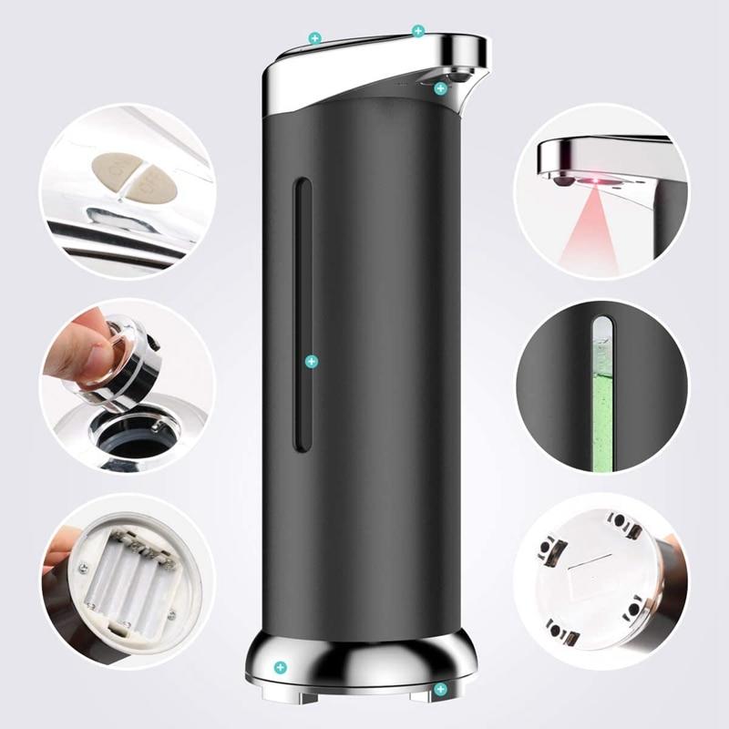 Automatic Black Soap Dispenser, Touchless Soap Dispenser Equipped with Stainless Steel, Infrared Motion Sensor USB Charging | Liquid Soap Dispensers