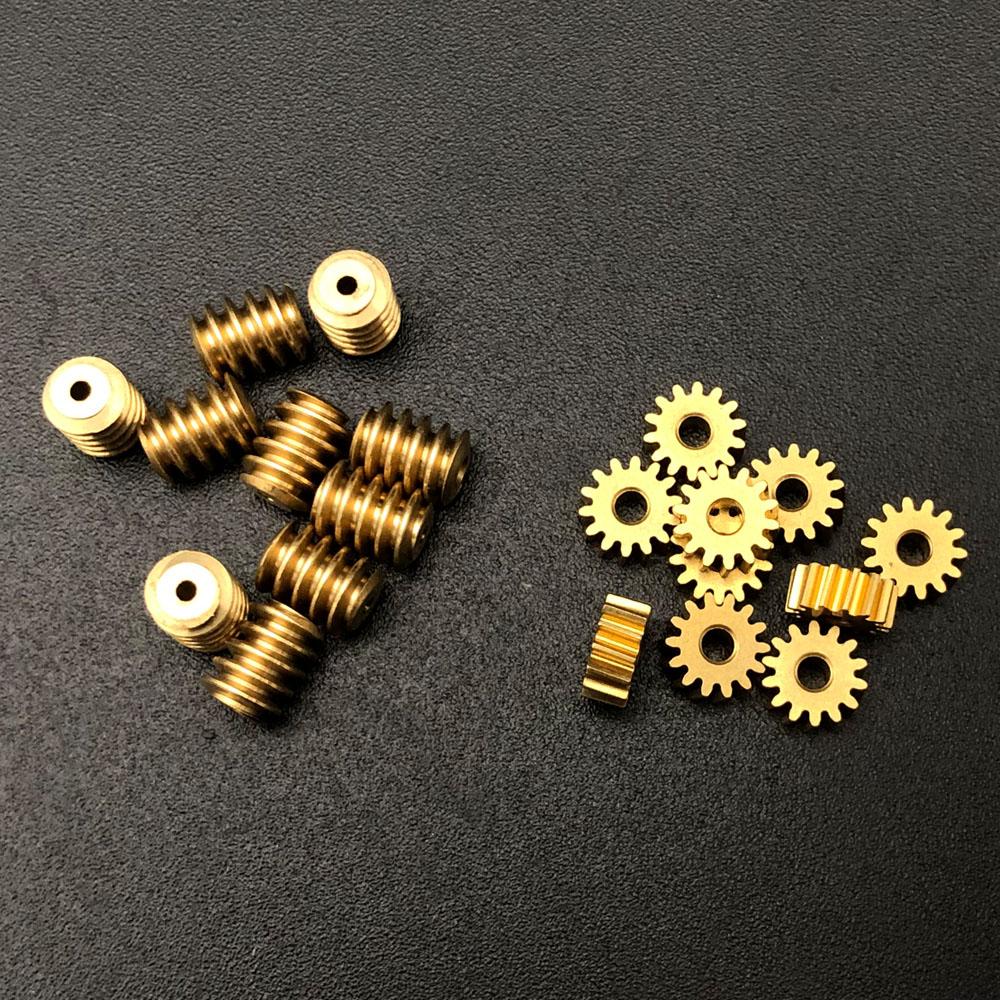 5Pcs 0.3 Modulus Brass Worm Gear Single-Head Worm 3.8x5mm Bore 0.98mm 14T Worm Wheel 14:1 Reduction 4.8x2mm 1.48mm Aperture 1.5A