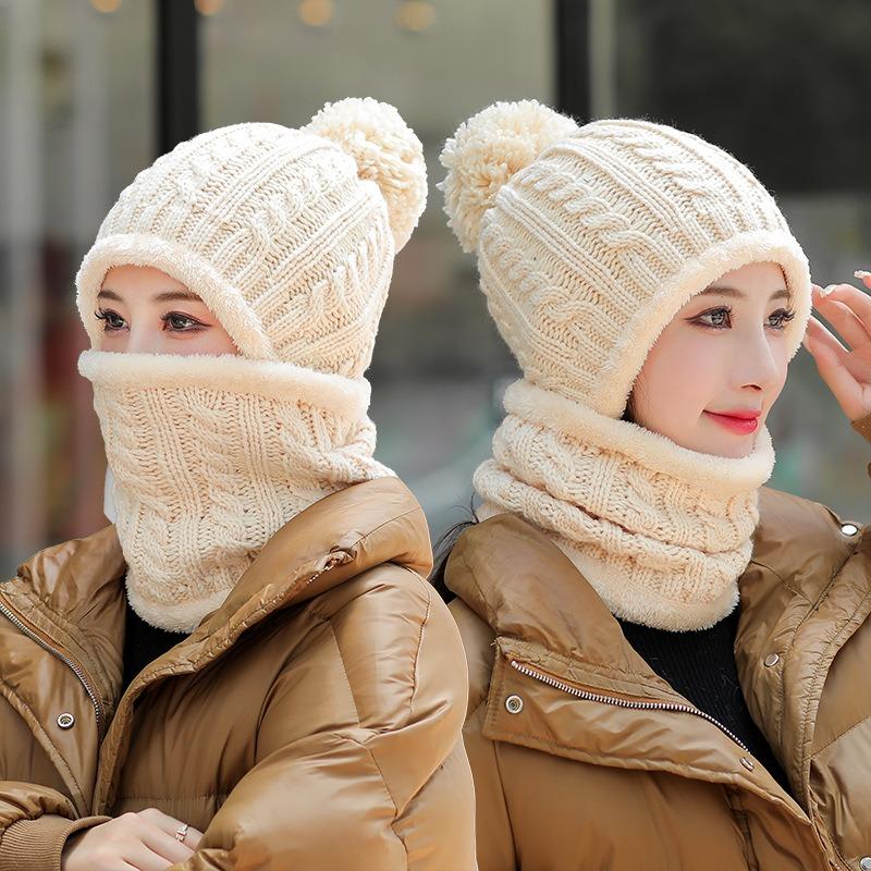 Осенне-зимняя многофункциональная шапка, шарф, цельная защита ушей, теплая вязаная шапка, женская, двухслойная, плюшевая, Fried Dough Twists, шерстяная шапка