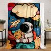 Astronaut on colorful planets with rocket, stars, and playful design. for all seasons blanket lunch break throw gift