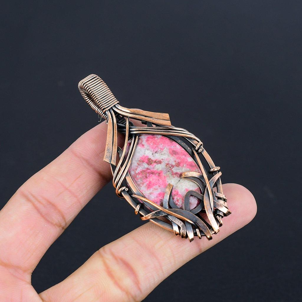 Pink Thulite Gemstone Pendant 999 Copper Wire Wrapped Jewelry, Handmade Antique Pendant Jewelry, Gift For Mother