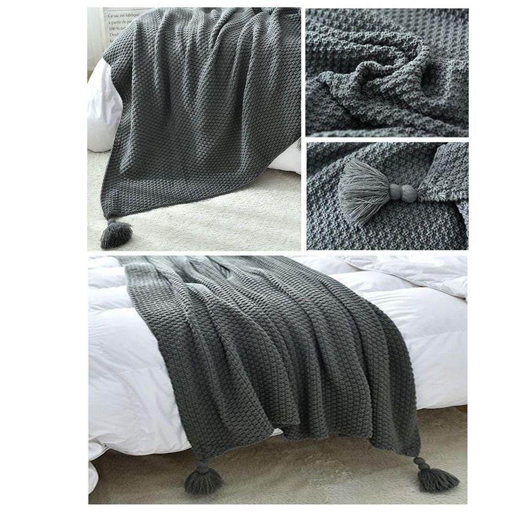 Инс Кисточка Вязаный Плед Утолщенный Плюшевый Плед Простой Однотонный Плед с Бахромой Зима