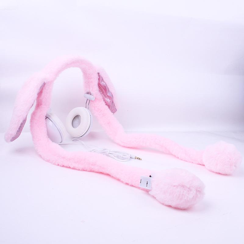 VAORLO Милые наушники с кроличьими ушками, проводные наушники AUX 3,5 мм, качественный звук, качающиеся уши с подушкой безопасности для детей, модные наушники для блоггеров