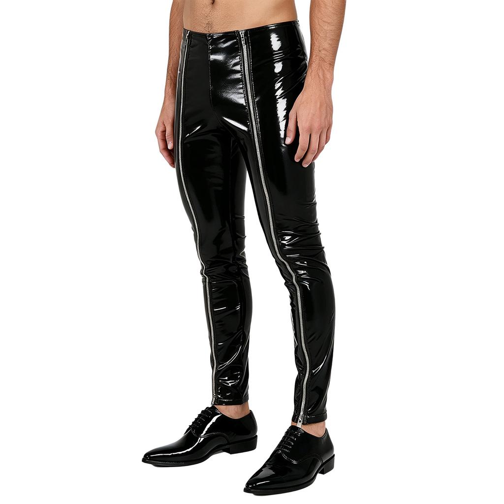 Mens Patent Leather Front Zipper Pants