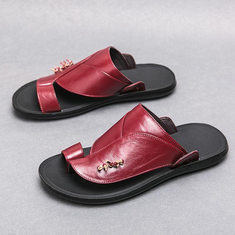 Slippers For Men Leather Outdoor Luxury Flats Summer Beach Soft Casual Outside Sandals For Mens Home Slipper Sandalias Shoes