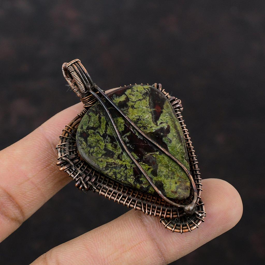 Dragon Bloodstone Pendant Copper Wire Wrapped Gemstone Pendant Copper Design Jewelry Handmade Boho Style Pendant Wire Wrap Jewelry For Gift
