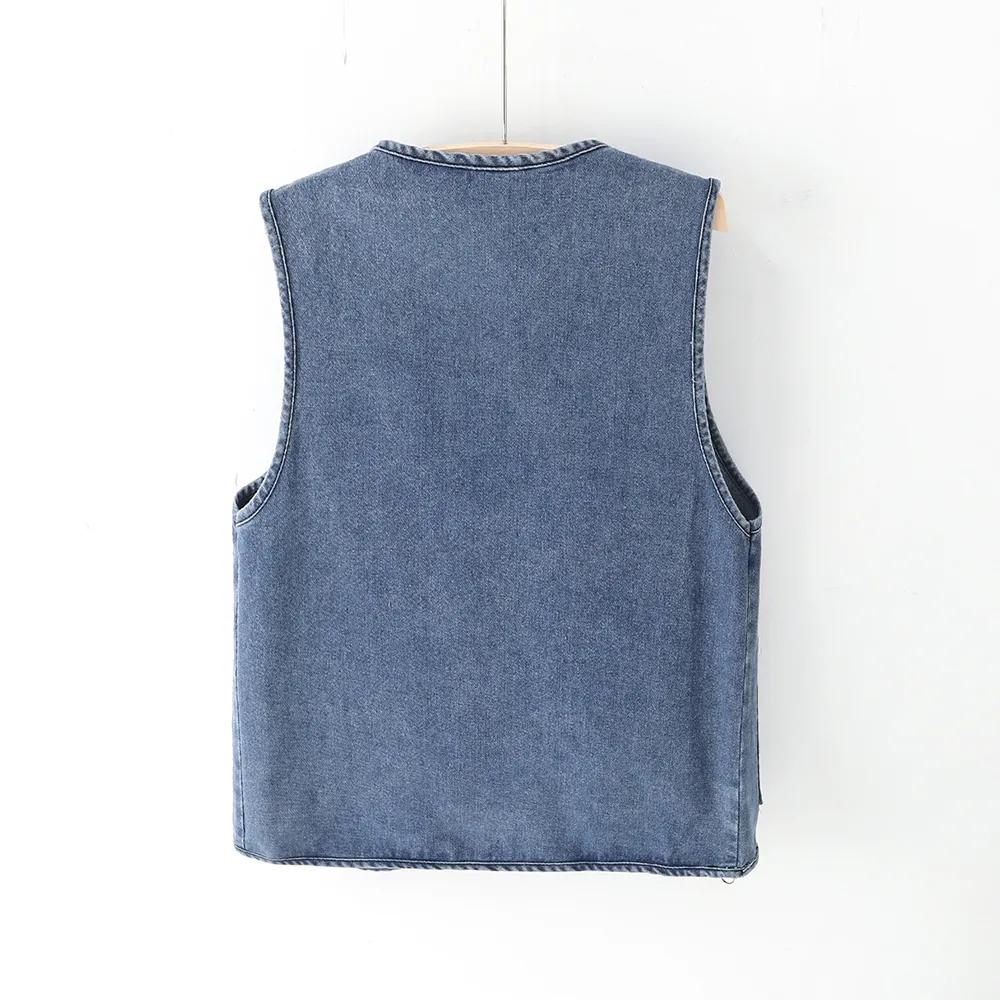 Женский весенне-осенний джинсовый жилет оверсайз, приталенная куртка с карманами