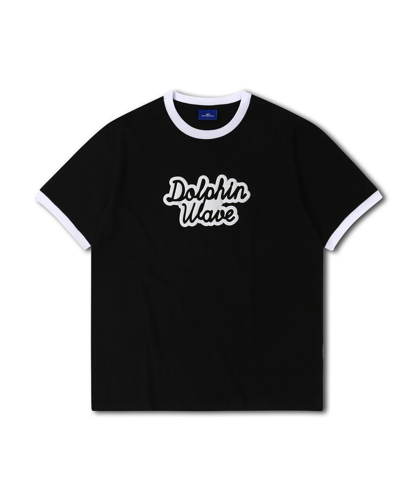 DOLPHIN WAVE APPAREL [Набор] Футболка с коротким рукавом в стиле рингер с объемным принтом дельфина и большим логотипом, Черная + Шорты с одной складкой с логотипом-аркой, Меланжево-серые
