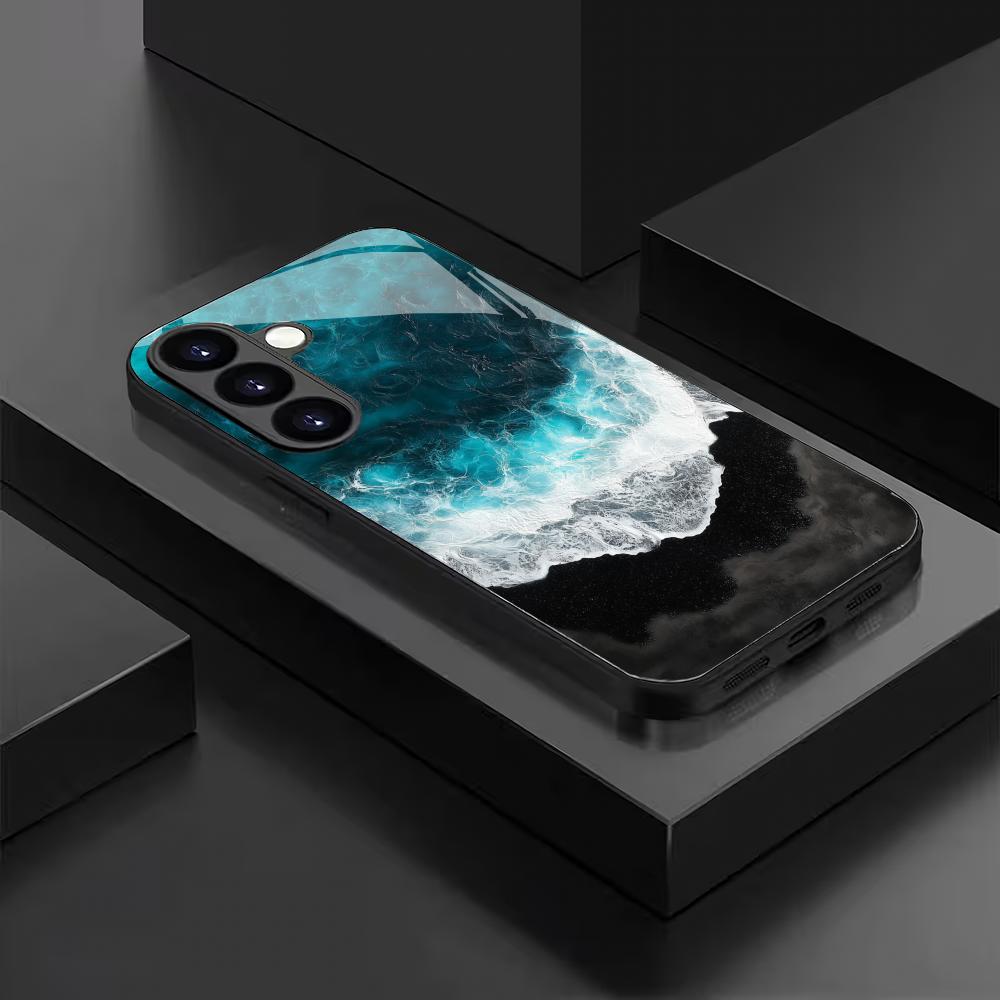Стеклянный чехол для телефона с узором синего океана, подходит для Samsung Galaxy S26 S25 S24 S23 S22 S20 FE/Ultra/Plus5G, противоударная задняя крышка