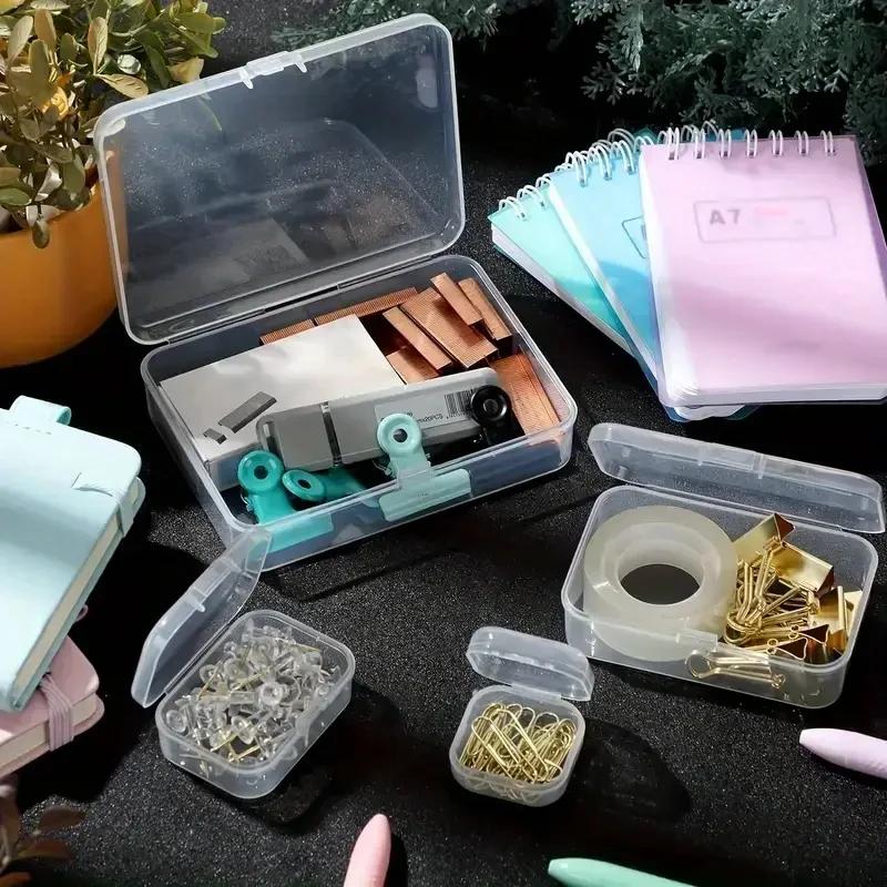 Small Rectangular Transparent Plastic Storage Box with Lid for Card Handicrafts Learning Supplies Screws & Batteries Clear