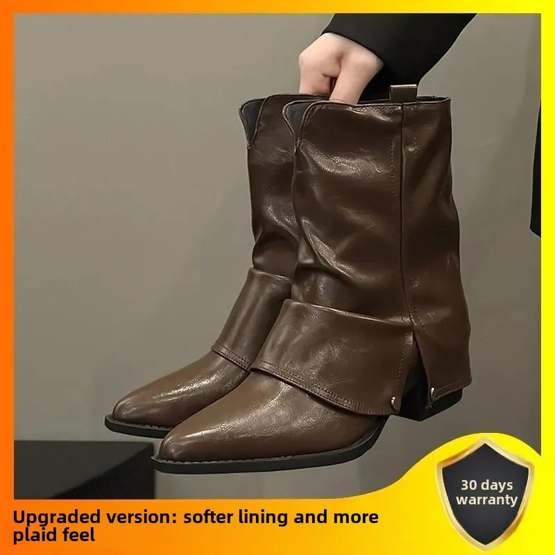 Fashion Women's Spring Summer New Style Western Denim Boots Black Pointed Toe Short Boots With Polyurethane Lining And Sole