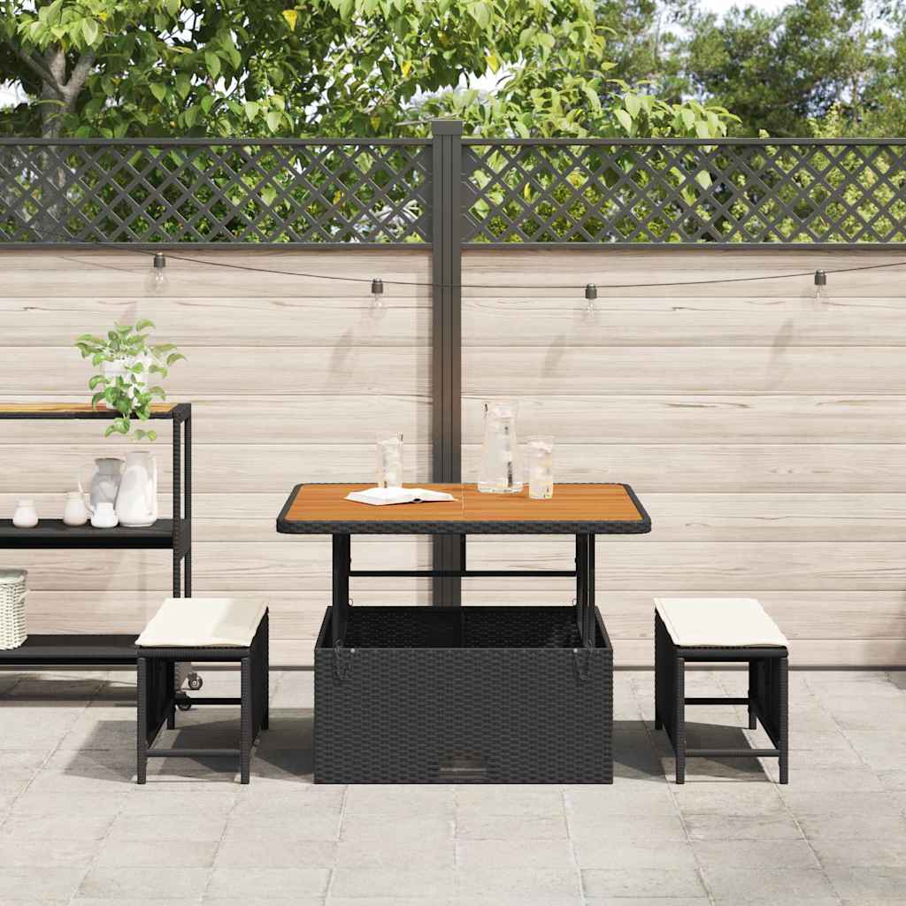 Garden Dining Set Black Poly Rattan