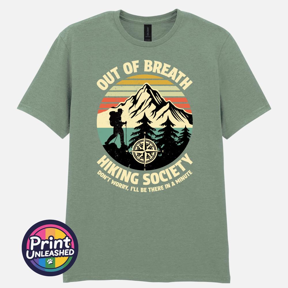 Out Of Breath Hiking Society T Shirt Funny Hiking Tee Walker Trekking Gift S2XL